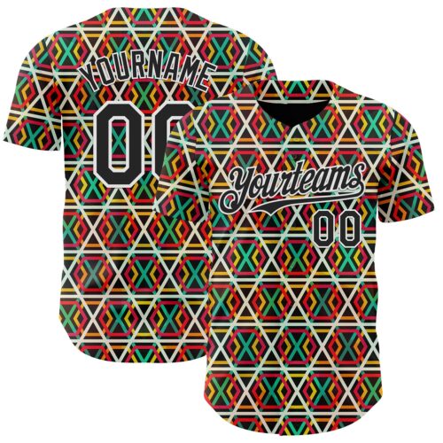 3DPattern12045 Custom Black Red Green Yellow-White 3D Pattern Design Black History Month African Ethnicity Style Abstract Geometric Authentic Baseball Jersey