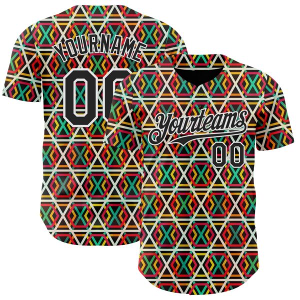 Custom Black Red Green Yellow-White 3D Pattern Design Black History Month African Ethnicity Style Abstract Geometric Authentic Baseball Jersey