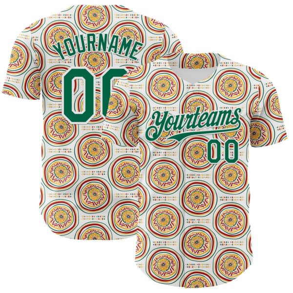 Custom White Kelly Green Yellow-Red 3D Pattern Design Black History Month African Ethnicity Style Authentic Baseball Jersey