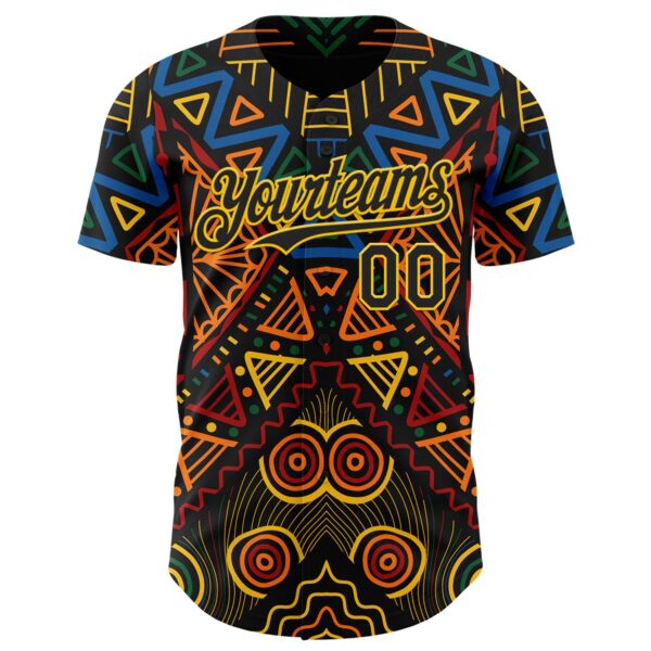 Custom Black Green Yellow Red-Blue 3D Pattern Design Black History Month African Ethnicity Style Abstract Geometric Authentic Baseball Jersey