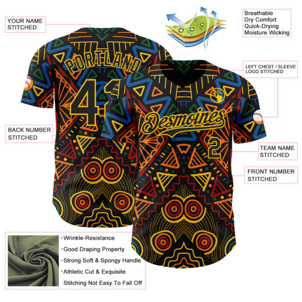 Custom Black Green Yellow Red-Blue 3D Pattern Design Black History Month African Ethnicity Style Abstract Geometric Authentic Baseball Jersey