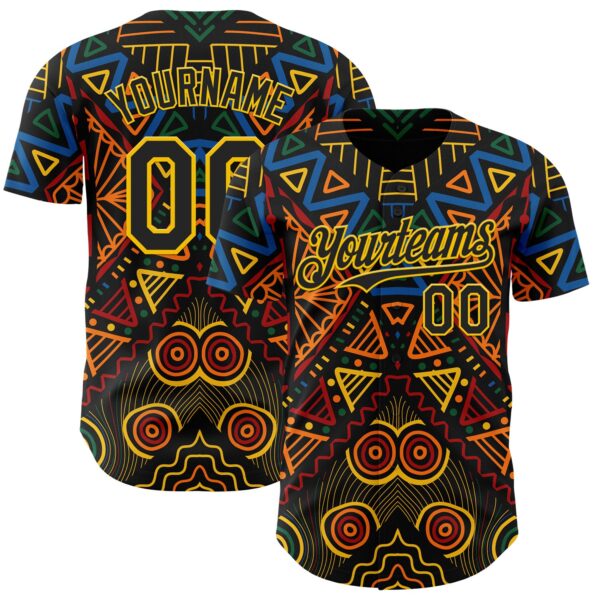 Custom Black Green Yellow Red-Blue 3D Pattern Design Black History Month African Ethnicity Style Abstract Geometric Authentic Baseball Jersey