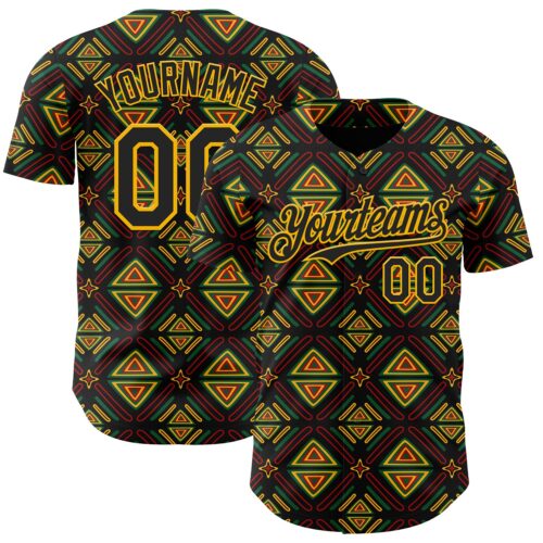 3DPattern12049 Custom Black Green Red-Gold 3D Pattern Design Black History Month African Ethnicity Style Abstract Geometric Authentic Baseball Jersey
