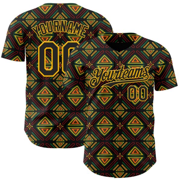 Custom Black Green Red-Gold 3D Pattern Design Black History Month African Ethnicity Style Abstract Geometric Authentic Baseball Jersey
