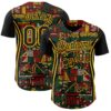 Custom Black Yellow Green-Red 3D Pattern Design Black History Month African Ethnicity Style Abstract Geometric Authentic Baseball Jersey