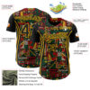 Custom Black Yellow Green-Red 3D Pattern Design Black History Month African Ethnicity Style Abstract Geometric Authentic Baseball Jersey