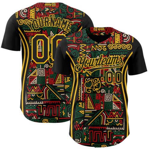 3DPattern12050 Custom Black Yellow Green-Red 3D Pattern Design Black History Month African Ethnicity Style Abstract Geometric Authentic Baseball Jersey
