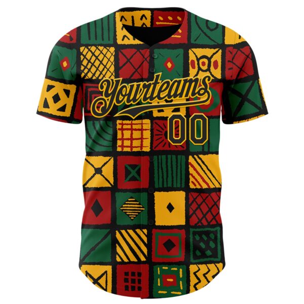 Custom Black Gold Green-Red 3D Pattern Design Black History Month African Ethnicity Style Abstract Geometric Authentic Baseball Jersey