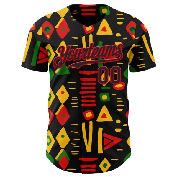 Custom Black Fire Red Green-Yellow 3D Pattern Design Black History Month African Ethnicity Style Abstract Geometric Authentic Baseball Jersey