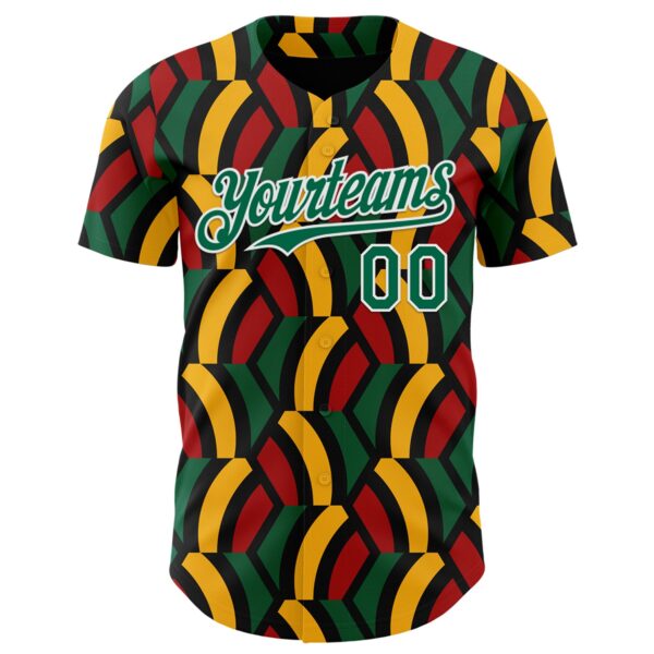 Custom Black Kelly Green Red Yellow-White 3D Pattern Design Black History Month African Ethnicity Style Abstract Geometric Authentic Baseball Jersey