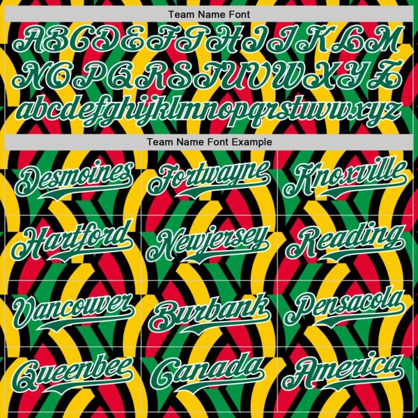 Custom Black Kelly Green Red Yellow-White 3D Pattern Design Black History Month African Ethnicity Style Abstract Geometric Authentic Baseball Jersey