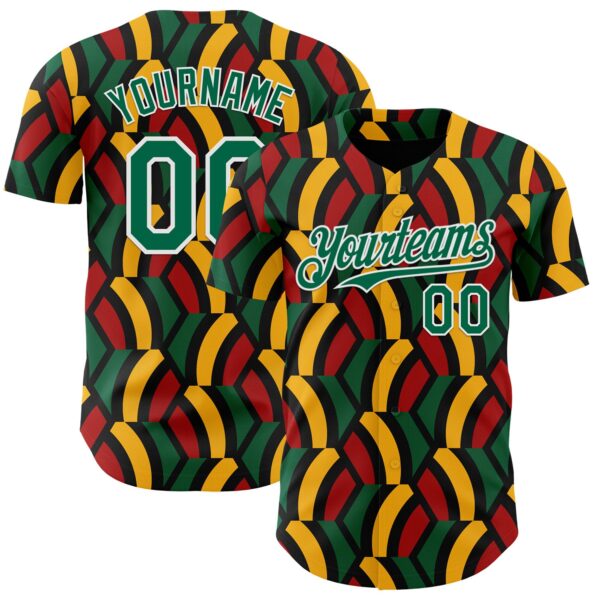 Custom Black Kelly Green Red Yellow-White 3D Pattern Design Black History Month African Ethnicity Style Abstract Geometric Authentic Baseball Jersey