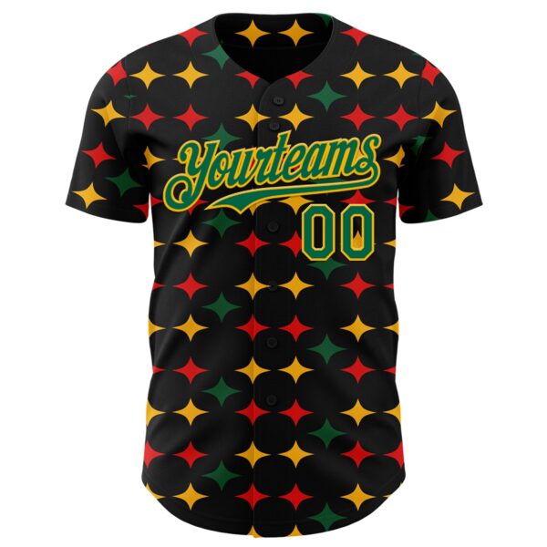 Custom Black Grass Green Gold-Red 3D Pattern Design Black History Month African Ethnicity Style Abstract Geometric Authentic Baseball Jersey