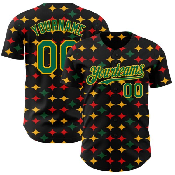 Custom Black Grass Green Gold-Red 3D Pattern Design Black History Month African Ethnicity Style Abstract Geometric Authentic Baseball Jersey