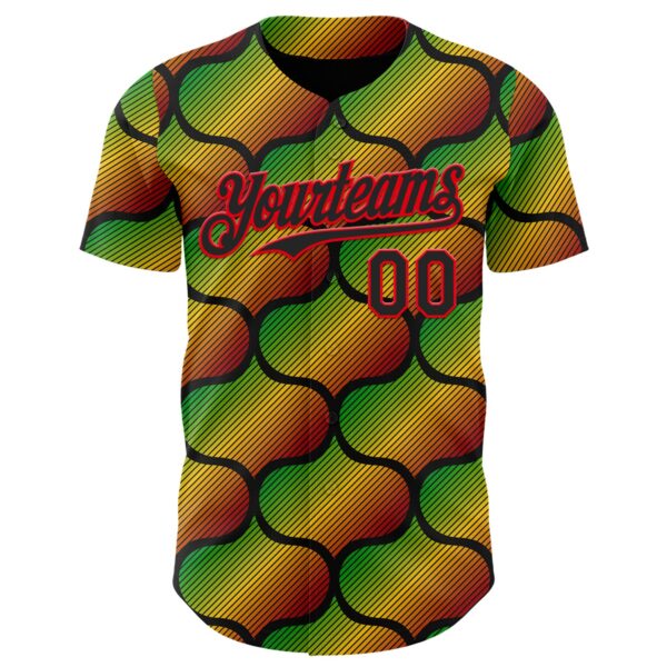 Custom Black Fire Red Green-Yellow 3D Pattern Design Black History Month Gradient African Ethnicity Style Authentic Baseball Jersey