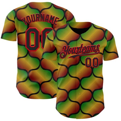 Custom Black Fire Red Green-Yellow 3D Pattern Design Black History Month Gradient African Ethnicity Style Authentic Baseball Jersey