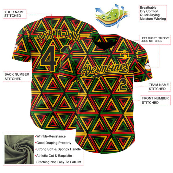 Custom Black Yellow Green-Red 3D Pattern Design Black History Month African Ethnicity Style Abstract Geometric Authentic Baseball Jersey