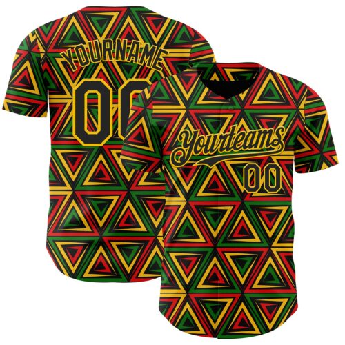 3DPattern12056 Custom Black Yellow Green-Red 3D Pattern Design Black History Month African Ethnicity Style Abstract Geometric Authentic Baseball Jersey