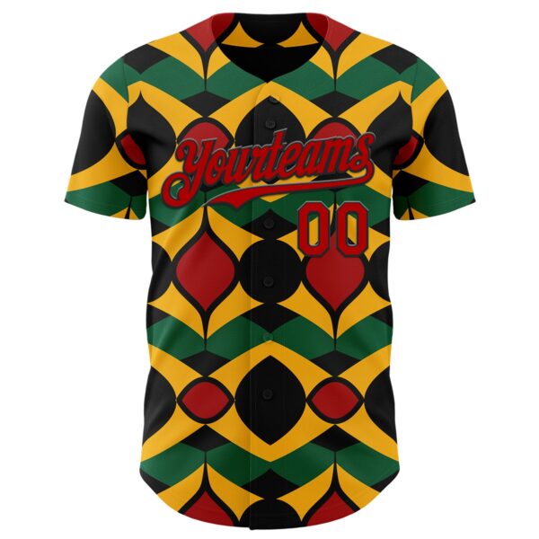 Custom Black Red Yellow-Green 3D Pattern Design Black History Month African Ethnicity Style Abstract Geometric Authentic Baseball Jersey