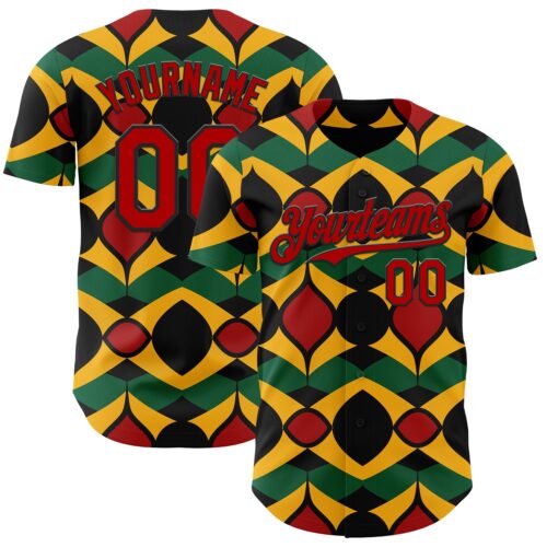 3DPattern12057 Custom Black Red Yellow-Green 3D Pattern Design Black History Month African Ethnicity Style Abstract Geometric Authentic Baseball Jersey