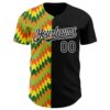 Custom Black Yellow Green Red-Orange 3D Pattern Design Black History Month African Ethnicity Style Abstract Geometric Authentic Baseball Jersey