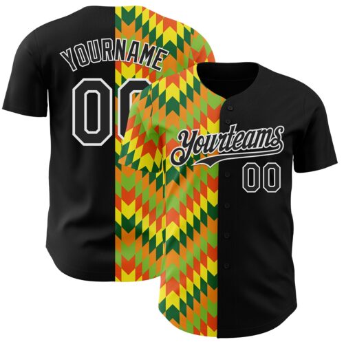 3DPattern12058 Custom Black Yellow Green Red-Orange 3D Pattern Design Black History Month African Ethnicity Style Abstract Geometric Authentic Baseball Jersey