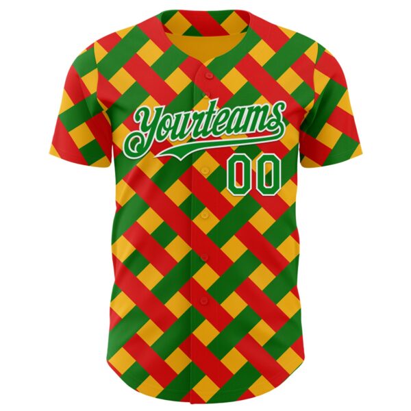 Custom Gold Grass Green Red-White 3D Pattern Design Black History Month African Ethnicity Style Abstract Geometric Authentic Baseball Jersey