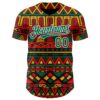 Custom Black Kelly Green Red Yellow-White 3D Pattern Design Black History Month African Ethnicity Style Abstract Geometric Authentic Baseball Jersey
