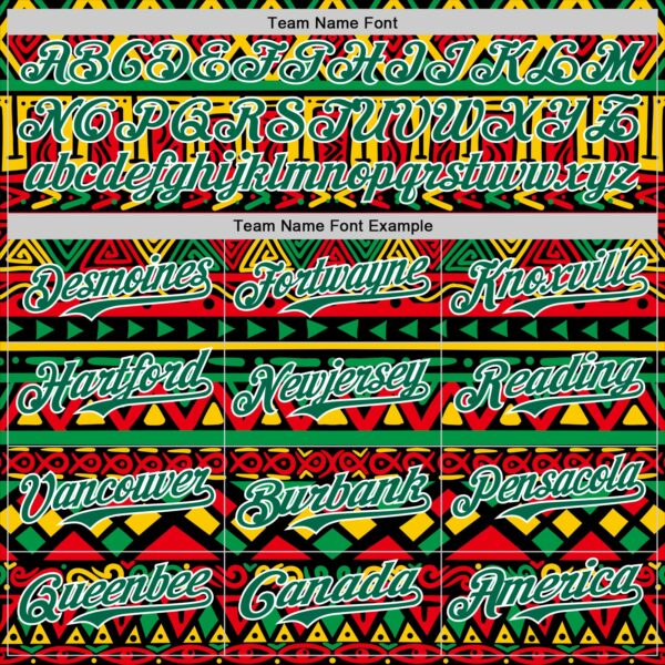 Custom Black Kelly Green Red Yellow-White 3D Pattern Design Black History Month African Ethnicity Style Abstract Geometric Authentic Baseball Jersey