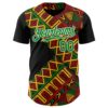 Custom Black Kelly Green Red Yellow-White 3D Pattern Design Black History Month African Ethnicity Style Abstract Geometric Authentic Baseball Jersey
