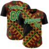 Custom Black Kelly Green Red Yellow-White 3D Pattern Design Black History Month African Ethnicity Style Abstract Geometric Authentic Baseball Jersey