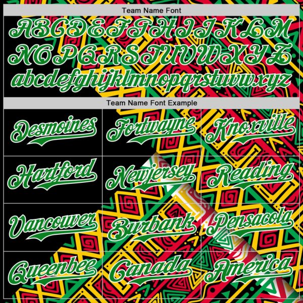 Custom Black Kelly Green Red Yellow-White 3D Pattern Design Black History Month African Ethnicity Style Abstract Geometric Authentic Baseball Jersey
