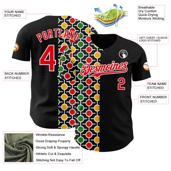 Custom Black Fire Red Yellow Green-White 3D Pattern Design Black History Month African Ethnicity Style Abstract Geometric Authentic Baseball Jersey