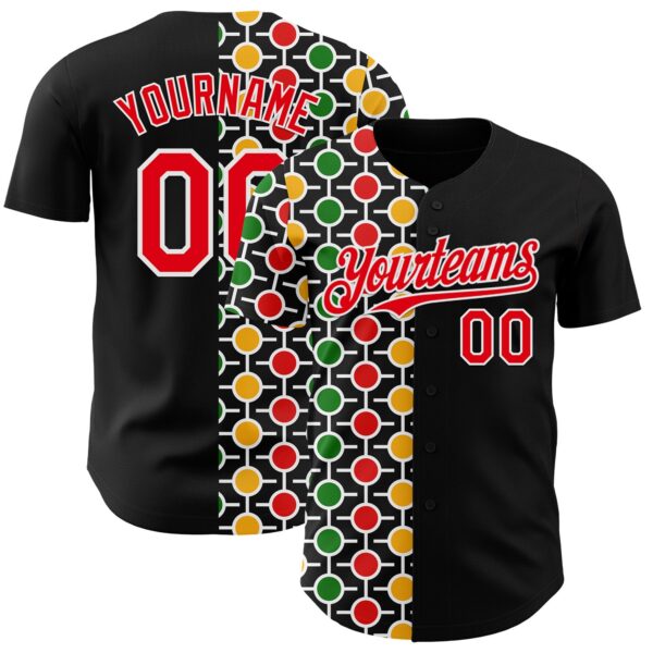 Custom Black Fire Red Yellow Green-White 3D Pattern Design Black History Month African Ethnicity Style Abstract Geometric Authentic Baseball Jersey