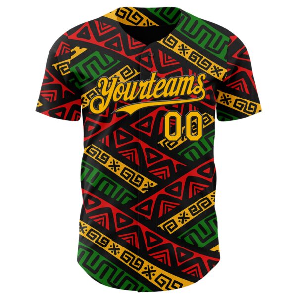 Custom Black Gold Red-Green 3D Pattern Design Black History Month African Ethnicity Style Abstract Geometric Authentic Baseball Jersey
