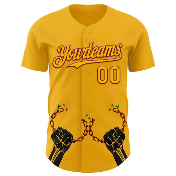 Custom Gold Crimson-Black 3D Pattern Design Black History Month Authentic Baseball Jersey