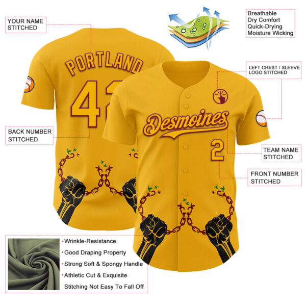 Custom Gold Crimson-Black 3D Pattern Design Black History Month Authentic Baseball Jersey