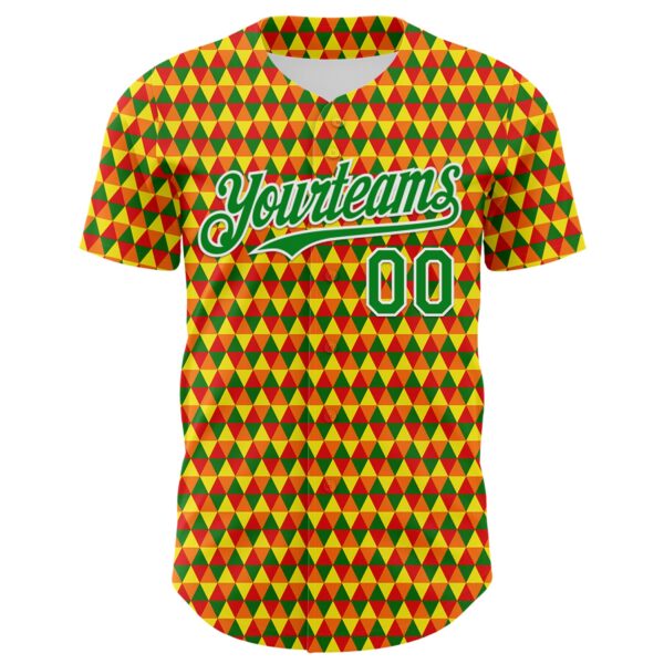 Custom Yellow Grass Green Red-White 3D Pattern Design Black History Month Abstract Geometric Authentic Baseball Jersey