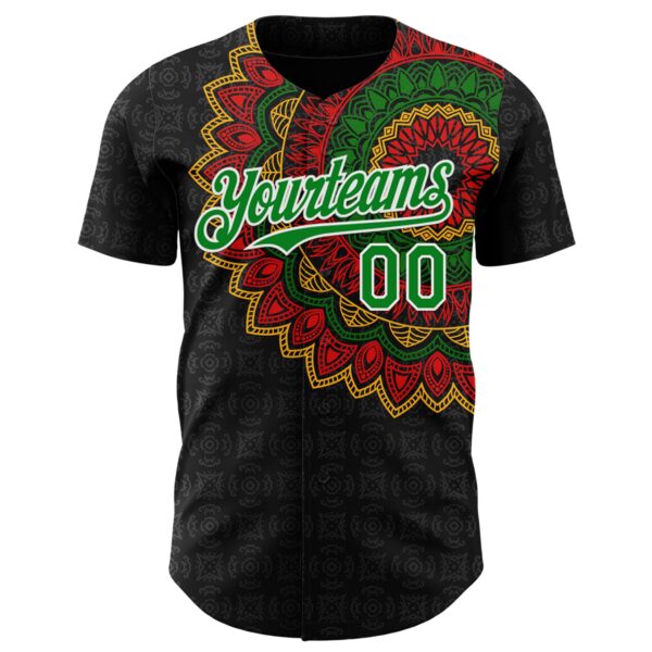 Custom Black Grass Green Red Yellow-White 3D Pattern Design Black History Month African Ethnicity Style Authentic Baseball Jersey