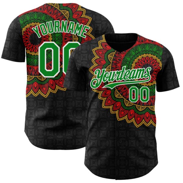 Custom Black Grass Green Red Yellow-White 3D Pattern Design Black History Month African Ethnicity Style Authentic Baseball Jersey