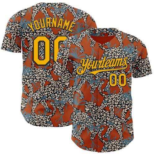 3DPattern12069 Custom Texas Orange Gold-Black 3D Pattern Design Black History Month Animal Leopard Authentic Baseball Jersey