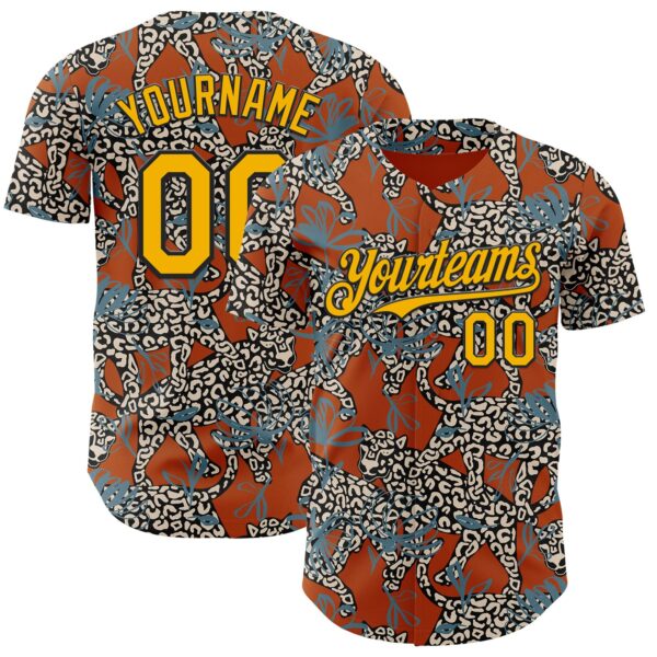 Custom Texas Orange Gold-Black 3D Pattern Design Black History Month Animal Leopard Authentic Baseball Jersey