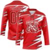 Custom Red Black-White Lightning Hockey Lace Neck Jersey