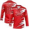 Custom Red Black-White Lightning Hockey Lace Neck Jersey