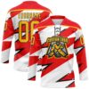 Custom Fire Red Gold Black-White Lightning Hockey Lace Neck Jersey