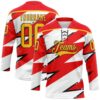 Custom Fire Red Gold Black-White Lightning Hockey Lace Neck Jersey