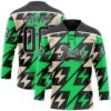 Custom Black Green Cream-White Lightning Hockey Lace Neck Jersey
