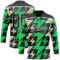 Custom Black Green Cream-White Lightning Hockey Lace Neck Jersey