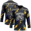 Custom Black Yellow Blue-White Lightning Hockey Lace Neck Jersey