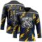 Custom Black Yellow Blue-White Lightning Hockey Lace Neck Jersey